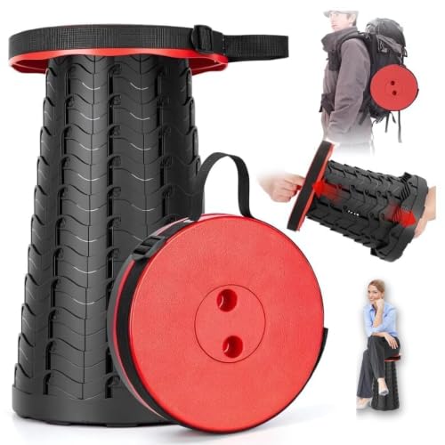 Image of Portable Folding Stool Adjustable Telescopic Retractable Seat with Carry Strap, Round Compact Foldable Camping Chair for Hiking, Fishing, Travel, Picnic, Outdoor & Indoor Use for Adults & Kids