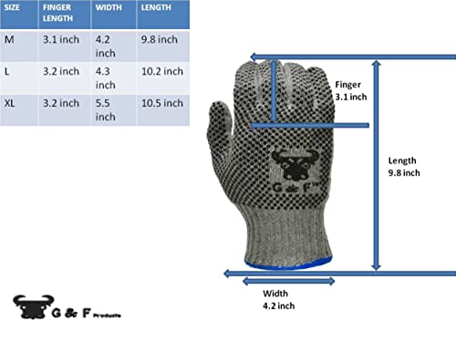 G & F Products Unisex Adult Pvc Dot Work Gloves, Grey, Large 12 Pairs Us #TOP4