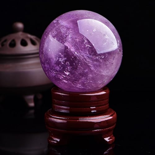 Sphère en améthyste cristal violet de 6cm avec son support pour décoration maison