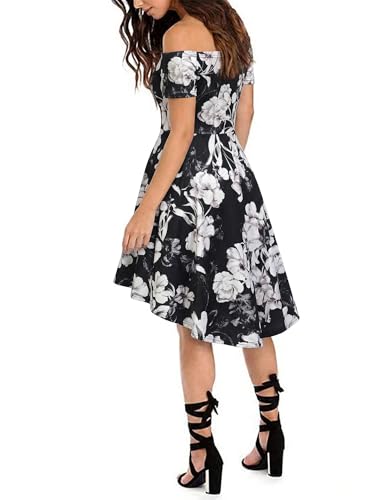 Image of Sarin Mathews Womens Off The Shoulder Short Sleeve High Low Cocktail Skater Dress