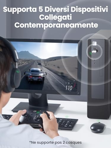UGREEN Adattatore Bluetooth 5.0 Dongle Chiavetta USB per PC Windows 11 10 8.1 7 Compatibile con Controller PS5 PS4 Auricolare Tastiera Mouse Bianco - Immagine 4