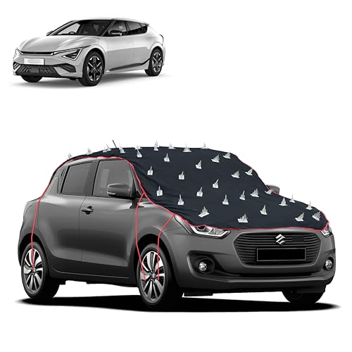 Image of Dog Protection Spike Car Cover for Kia EV 6 Bonnet to Roof Easy Installation with 4 Elastic Hook Strap | Anti-Scratch Soft Cotton Inner | Complete Protection from Street Dogs & Monkeys