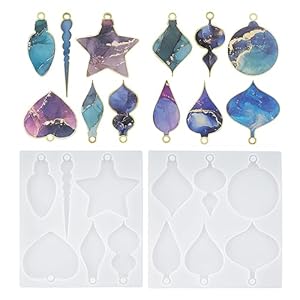 HUAKENER 2 Pcs Christmas Resin Molds, 12 Different Shapes Christmas Ornaments Resin Molds, Xmas Silicone Molds for Epoxy Resin Casting Christmas Tree Pendant Decor