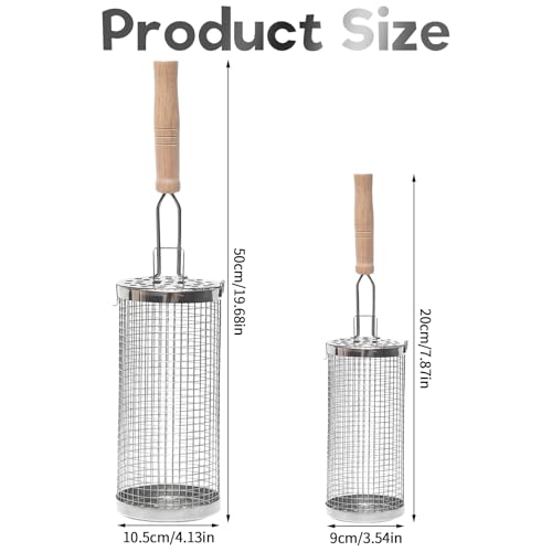 Rollender Grillkorb Set Edelstahl 304Nestbar Grillzubehör mit Abnehmbarer Langer Holzgriff Schwenkgrill für Camping Gadgets Outdoor Garten Grillkorb Gemüse, Geschenke für Papa Männer Vatertagsgeschenk