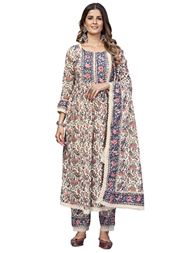 Image of Vbuyz Women'S Cotton Floral Print Straight Stitched Kurta Pant With Dupatta