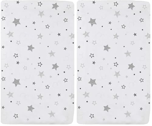 Image of TL Care Printed 100% Cotton Knit Fitted 18 inch x 36 inch Cradle /Bassinet Sheet - Compatible with Mika Micky Bassinet, Super Stars, Soft Breathable, for Boys and Girls (Pack of 2)