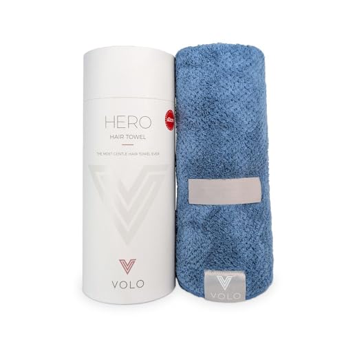 VOLO Hero Hair Towel Ultra Soft Nanoweave Microfiber Super Absorbent Quick Dry Reduces Dry Time 50% Anti-Frizz & Breakage Secure Snug Strap Large Wrap for All Hair Types - Cielo Blue