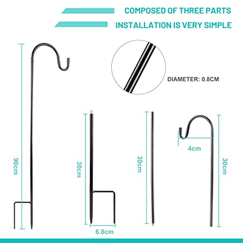 SWAWIS 4 Stück Schäferhaken Schäferstab Garten 90CM Laternenstab Metall Garten Gartenstab Hirtenhaken Hirtenbogen für Freien Hängende Dekoartikel, Solarleuchten, Pflanzkörbe, Futterhäuschen