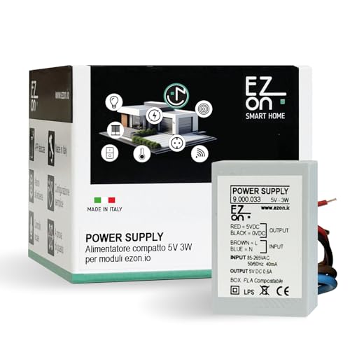 Ezon Smart Home - Power Supply - Alimentatore Ultracompatto 5V 3W per l’alimentazione dei Prodotti Domotici Ezon.io
