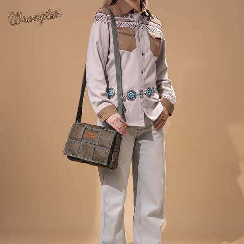 Image of Wrangler Woven Crossbody Bag for Women Vintage Floral Tooled Cross Body Purse