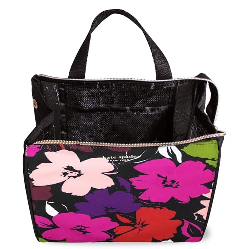 Image of kate spade new york Portable Soft Cooler Lunch Bag, Thermal Tote with Insulated Interior Lining and Storage Pocket, Lunch Tote for Women, Painterly Blooms