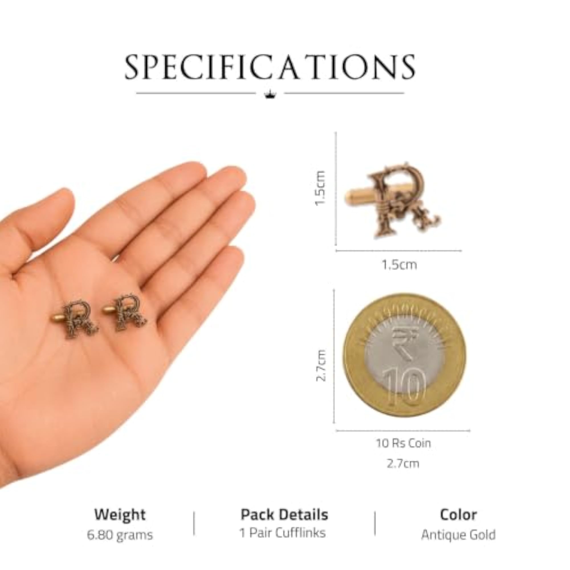 Brass Royal Alphabet R Cufflinks for Men