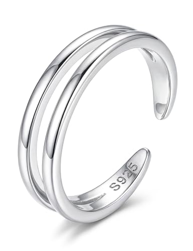 Image of MILACOLATO 925 Sterling Silver Toe Rings for Women Hypoallergenic Adjustable Open Toe Band Rings Opal Star Daisy Double Hammered Silver Toe Ring Non Tarnish Summer Beach Foot Jewellery Gift-F