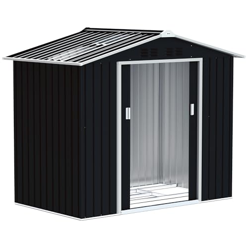 Outsunny Abri de Jardin en métal 2,77 m² cabane de Jardin 213 x 130 x 185 cm cabanon Rangement Outils avec Fondation, Porte...