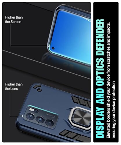 Image of WOW IMAGINE Tough Armor Bumper Back Case Cover for Oppo Reno 6 Pro 5G | Ring Holder & Kickstand in-Built | Excellent 360 Degree Protection (Carbon Blue)