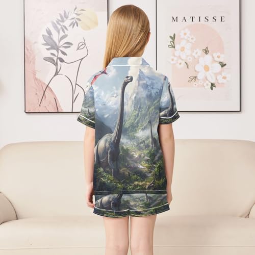 ALAZA Fly Animal Dinosaur Tree Satin Pajamas Set Short Sleeve Button Down Sleepwear Summer Pjs 2 Piece4