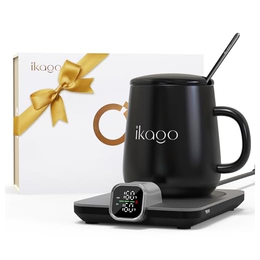 iKago Coffee Mug Warmer Set, Temperature Control Smart Heated Mug for Desk, Electric Coffee Warmer with Auto Shut Off & Real-Time Temp Display, Gifts for Men Women, 15oz, Black