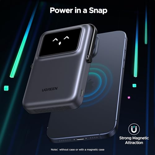 UGREEN Uno 10000mAh Magnetic Portable Charger, Qi 7.5W Wireless Power Bank, PD 20W USB C Battery Pack with Foldable Stand and TFT Display MagSafe Compatible iPhone 17/16 /15/14/13/12 Series, Black by UGREEN - Used condition - Image 2