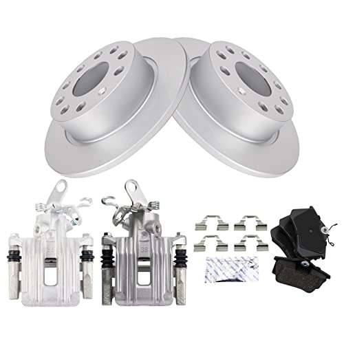 Image of TRQ Rear Brake Pad and Rotor Set Ceramic Solid Rotors Calipers