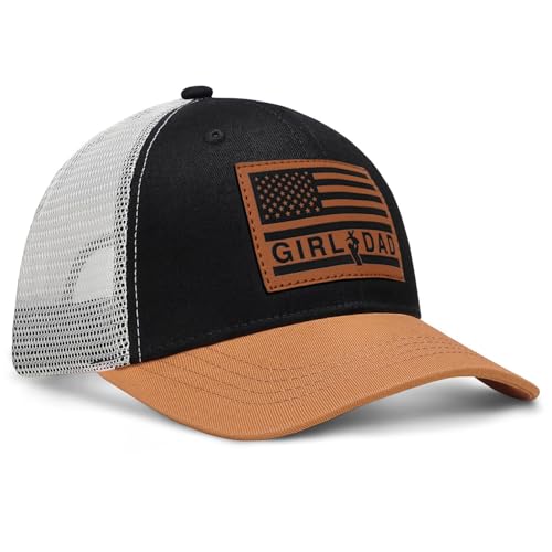 Image of Girl Father Daddy Dad Leather Patch Hat Birthday for Dad Papa from Daughter Son Adjustable Trucker Hat