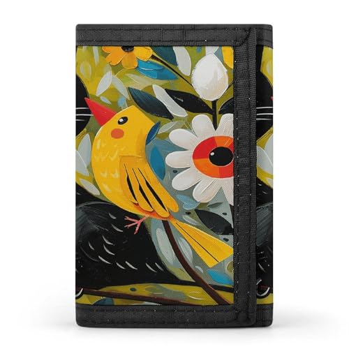 Portefeuille de voyage pour s'évader l'esprit léger grâce au motif chat et oiseau
