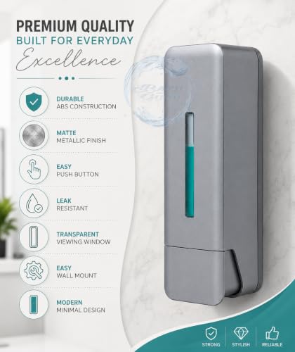 Image of BATH GURU ABS Liquid Soap Dispenser for Bathroom Wash Basin | Kitchen Sink | 350ml Heavy Duty Refillable Wall-Mounted Handwash Dispenser for Home,Offices, Hotels, and Commercial Washrooms (Gun Grey)