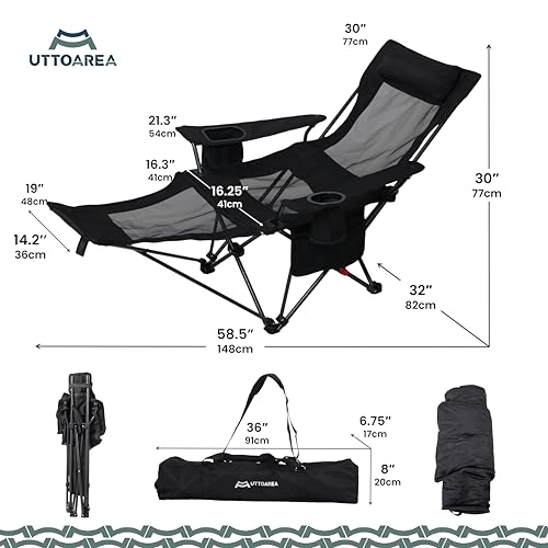 Silla reclinable portátil para camping y lounge UTTOAREA modelo UT202699001WP negra miniatura 2