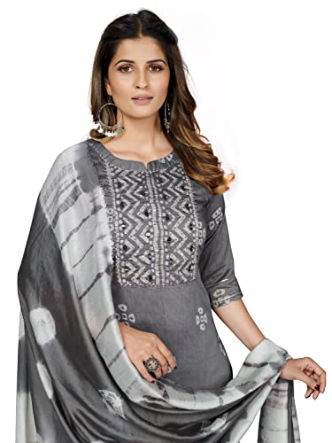 Image of Vbuyz Women's Printed & Embroidered Straight Cotton Stitched Kurta With Dupatta