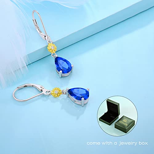 Veshon Sunflower Earrings For Women, 925 Sterling Silver Dangle Drop Cz Earrings Leverback Earrings With Teardrop Birthstone, Fine Floral Jewelry For Women Birthday Gifts For Girlfriend Daughter Her #TOP2
