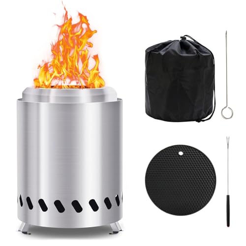 Smokeless Table Top Fire Pit 2026 Portable Tabletop Fire Pits for Garden & Outdoor Use - Stainless Steel Small Fire Bowl Camping Stove with Travel Bag Airflow Rack Fork Hook and Heat-resistant Mat