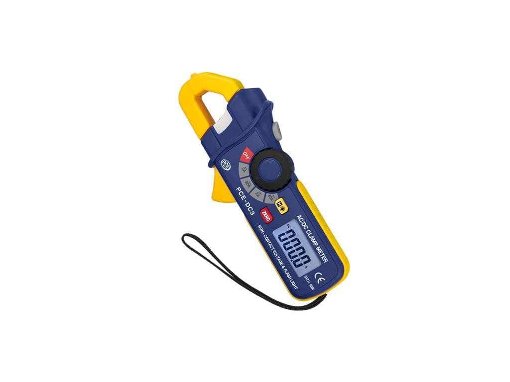 PCE Instruments PCE-DC3 Clamp Meter, for Non-Contact Current Measurement, Measures AC Current up to 200 A, with LCD Display, Data Hold, Continuity Test, and Overload Protection