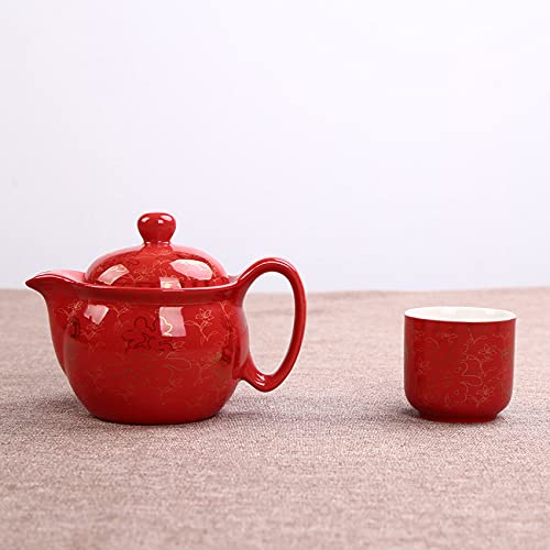 Chinese Traditional Wedding Decoration Supplies Double Happiness Porcelain Tea Set Teapot And Tea Cup 7 Pcs, Red Wedding Porcelain Tea Set, Double Happiness Tea Service Set For Adults #TOP4