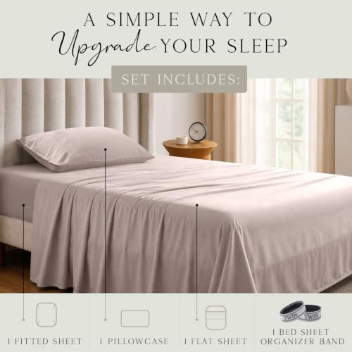 Image of KARISSA MAE Luxury Bamboo Viscose Twin Size Sheet Set | FSC Certified | Cooling | Ultra Soft | 18 inch Deep Pockets | Elastic Corner Straps | Includes Organizer Band [Dusty Rose]
