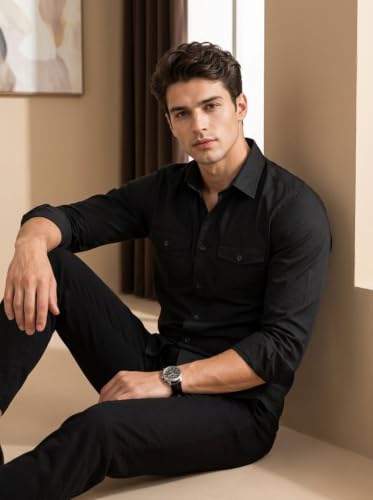 Image of Men's Double Flap Pocket | Regular Fit | Solid Spread Collar | Versatile Everyday Office Wear Comfortable |Stylish Design | Shirt
