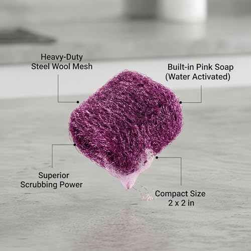 Image of SteadMax 60 Steel Wool Soap Pads, Pre-Soaped Metal Scouring Pads for Easy Cleaning of Pots, Pans, Ovens and Dishes (60 Pack)