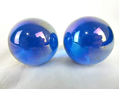 Big Game Toys Set of 2 Cobalt Diamond 35mm Boulder Iridescent Clear Metallic Large Shooter Solid Glass Marbles Home Decor/Vase Filler/Aquarium