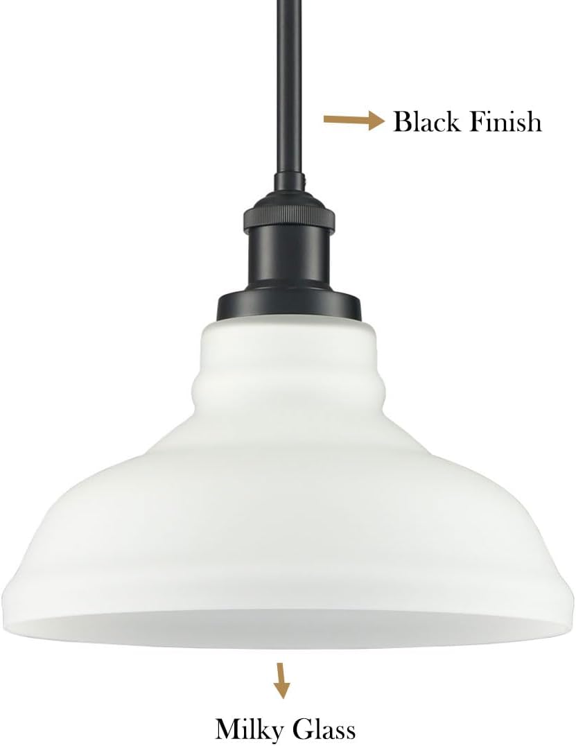 HOLKIRT Black Kitchen Pendant Light with Opal Glass Dimmable Hanging Rod Pendant Lighting for Kitchen Island, Kitchen Sink,Bedroom Dining Foyer,Adjustable Height