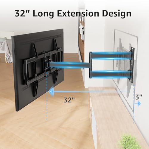 Image of MOUNTUP Corner TV Wall Mount for Most 42-75 Inch TVs with 32 inch Long Extension, Long Arm TV Mount, Full Motion TVs Mount Swivel Articulating Mounts, MAX VESA 600x400mm, Holds up to 99 lbs