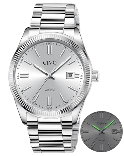 CIVO Herren Uhr Edelstahl Armbanduhr: Einfach Business Wasserdicht Uhren für Männer Silber - Analog Quarz Herrenuhr mit Leuchtend Datum