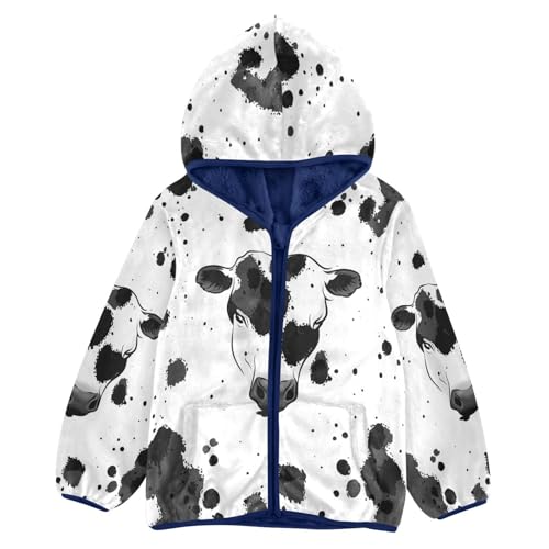 Cute Cow Country Animal Toddler Fleece Jacket Girl Boys Hooded Fleece Jacket Coat Warm Outwear Zip-up 3-10T