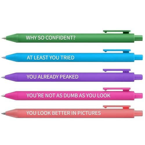 Jxueych 5pcs Sassy AF Aggressive Compliment Pens | Stop Boring Pens | Hilarious Office Prank Gifts for Colleagues, Friends, or Secret Santa