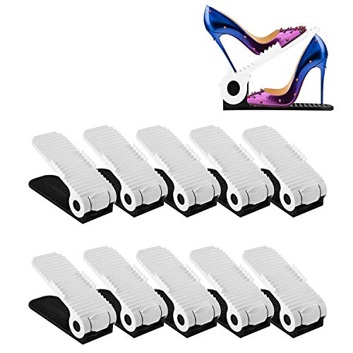 GreensKon Organizador Zapatos,Zapatos de Rack Organizador de Calzado Ajustable,Juego de 8 (Negro- Blanco)