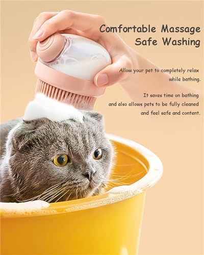 Image of Dog Cat Bath Brush, Pet Shower Massage Brush with Soap Shampoo Dispenser Pet Grooming Massage Rubber Multifunctional Pet Beauty Cleaning Brush Soft Bristle for Long Short Haired Dog Cat Shower, Pink