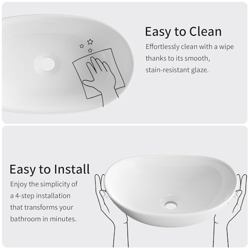 Oval Vessel Sinks for Bathrooms - OCEALAGOON 18″x12″ Bathroom Vessel Sinks White Porcelain Ceramic Countertop Sink Modern Sink Bowls for Bathroom Vanity by OCEALAGOON - Used condition - Image 7