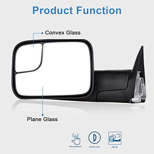Eccpp Tow Mirrors Fit For 1994-2001 For Dodge For Ram 1500 1994-2002 For Ram 2500 3500 W/Support Brackets Towing Mirrors Manual Adjusted Black Manual Flip Up Mirrors Driver Side And Passenger Side #TOP2