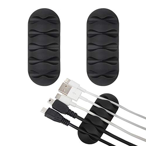 2 Pack Wisdompro Cable Cord Clip Holder - Super Functional and Low-Profile Design, with 3M Adhesive Backing, You Can Sort Out The Mess of Cables Cords Around Your Home, Office Workspace - Black