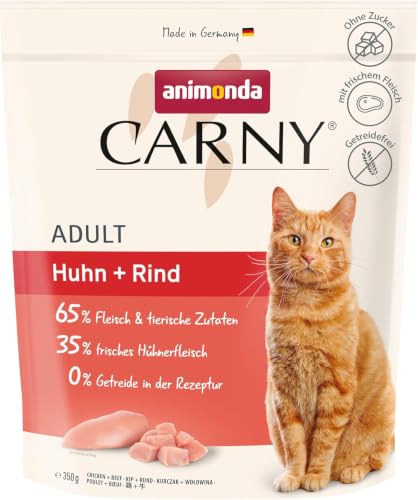 animonda Carny Katzen Trockenfutter Huhn + Rind (1 x 350 g) Trockenfutter für ausgewachsene Katzen Katzenfutter ohne Getreide und Zucker Katzentrockenfutter mit 65 % Fleisch