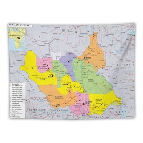 Tapisserie de carte du monde du Soudan du Sud - Peinture décorative - Affiche murale - Décoration moderne pour la maison - Décor de photo - Cadeaux - Tapisseries décoratives 76x102 cm