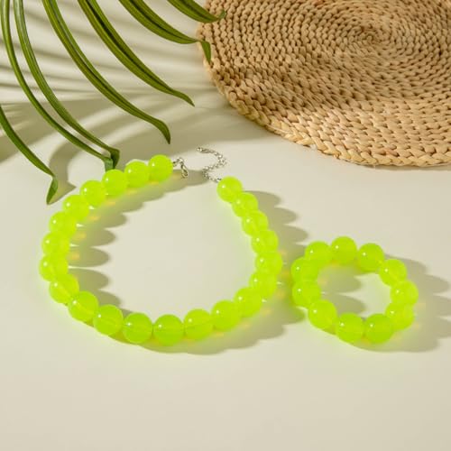 Colorful Chunky Beaded Necklace for Women Colorful Acrylic Round Beaded Choker Necklace Fashion Adjustable Neon Resin Large Round Beads Necklaces Handmade Summer Costume Party Jewelry3