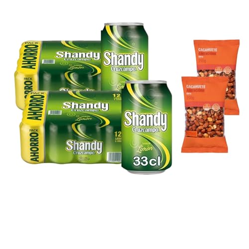 UBOON - Shandy Cerveza Limón Pack 24 Lata 33 Cl, 0.9% Vol de alcohol + ¡Incluye Dos Cacahuete frito mezcla Mercadona de Regalo